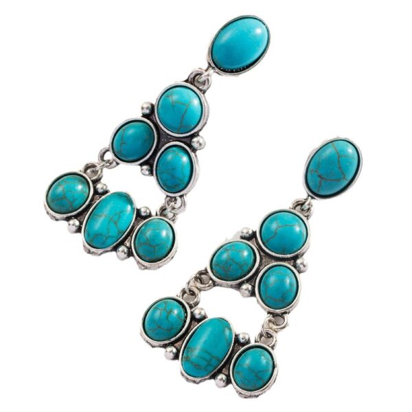 Wholesale Cross-border explosions independent station exaggerated turquoise earrings retro fashion new geometric multi-layer long earrings