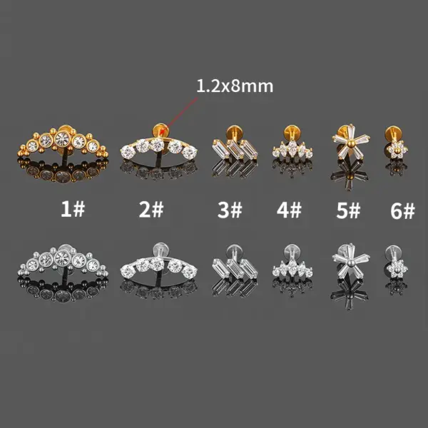 Wholesale 1 Piece Lip Rings Casual Nordic Style Hip-Hop Crown Flower 316L Stainless Steel Waterproof Non Tarnish Surgical Steel Zircon PVD Coated 18K Gold Plated Lip Rings Ear Cartilage Rings & Studs