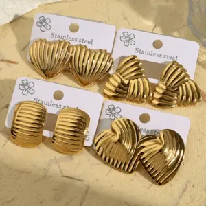 Wholesale 1 Pair/Package Casual Modern Style Simple Style Triangle Red Heart Rectangle Handmade Polishing Plating 201 Stainless Steel Imitation Gold Earrings