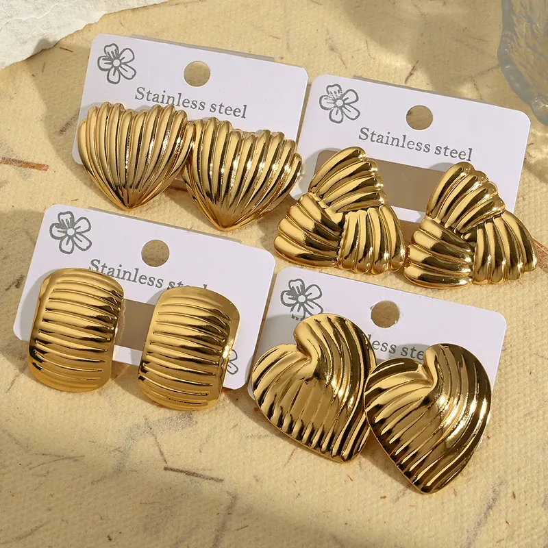 Wholesale 1 Pair/Package Casual Modern Style Simple Style Triangle Red Heart Rectangle Handmade Polishing Plating 201 Stainless Steel Imitation Gold E