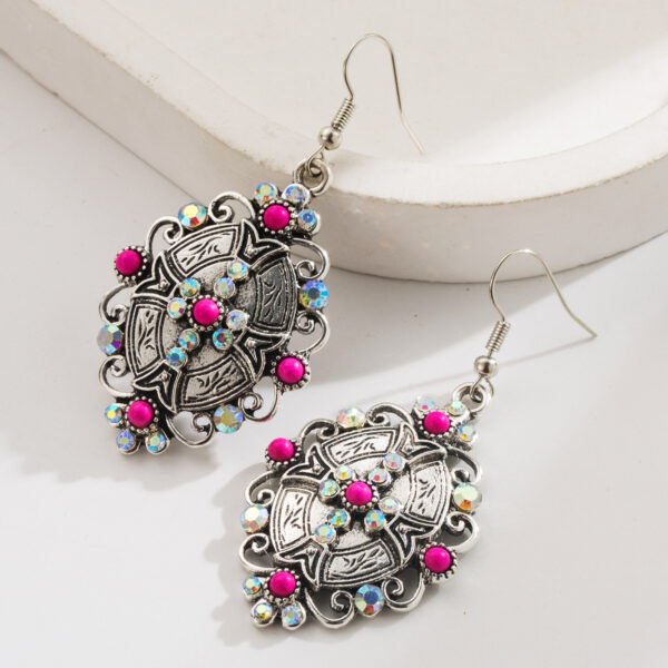 Wholesale Retro-style turquoise inlaid geometric cross earrings for women