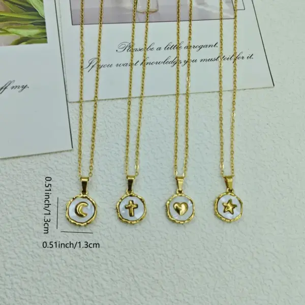 Stainless Steel Moon Heart Shape Electroplating Shell 18K Gold Plated Casual Elegant Indentation Plating Inlay Gold Pendant Necklace