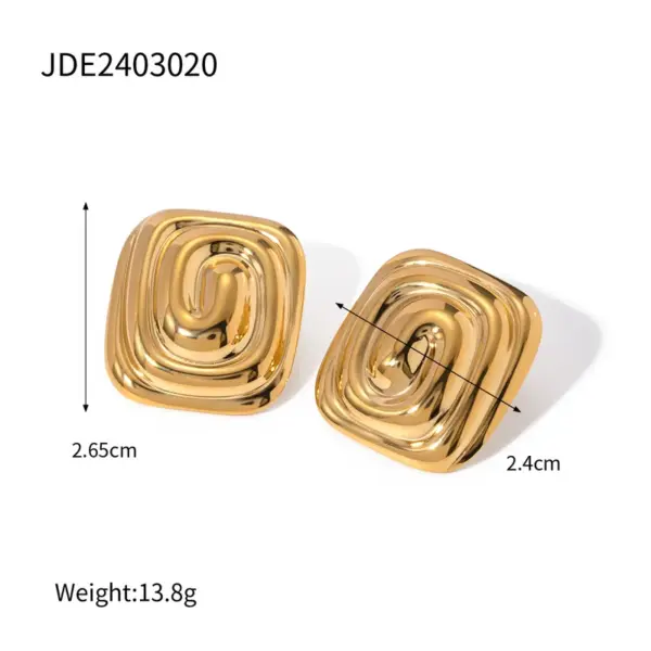 PVD Coated Real Gold Plated 18K Irregular Spiral 304 Stainless Steel IG Style Modern Classic Waterproof Non Tarnish Ear Studs