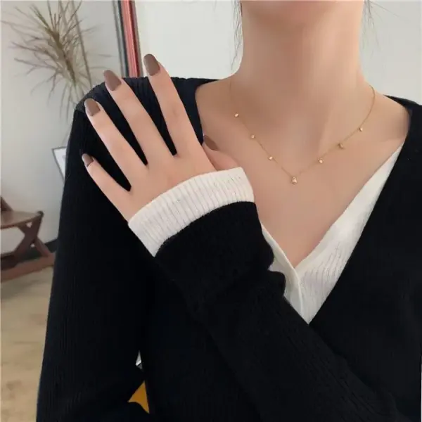 Wholesale Simple Style Solid Color Titanium Steel Inlay Zircon Necklace