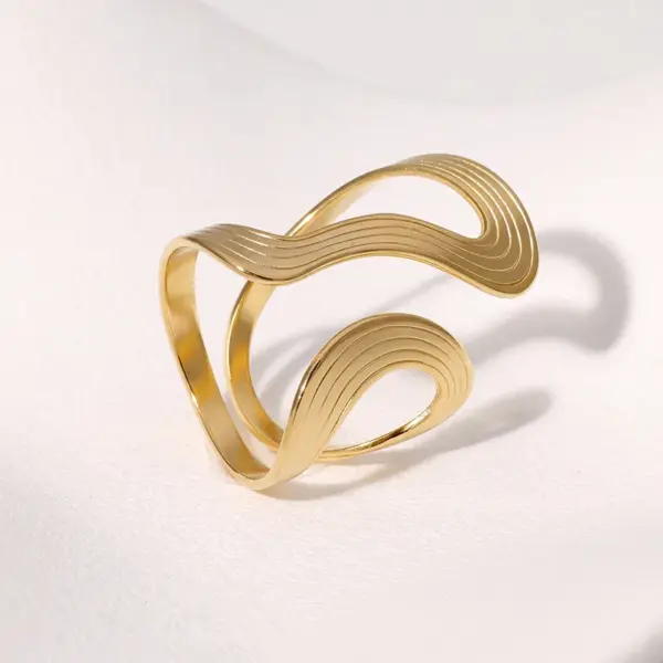 Wholesale PVD Coated Real Gold Plated 18K Gold Irregular Geometric Lines 304 Stainless Steel Modern Style IG Style Waterproof Non Tarnish Open Rings