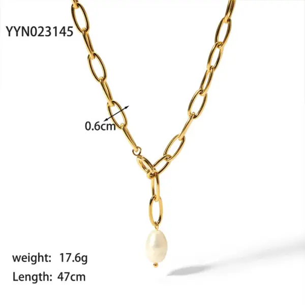 Wholesale PVD Coated Real Gold Plated 18K Gold Solid Color 201 Stainless Steel Freshwater Pearl Baroque Style Commute Waterproof Non Tarnish 201 Stainless Steel Sweater Chain Necklace