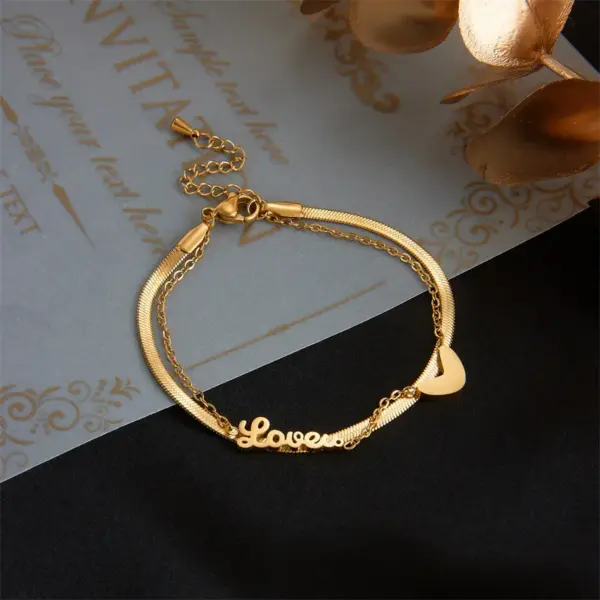 Wholesale PVD Coated 18K Gold Plated Heart 304 Stainless Steel Fashion Waterproof Non Tarnish 304 Stainless Steel Bracelets