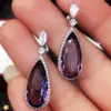 Wholesale Classic Water Micro-set Purple Zircon Contrast Color Long Copper Earrings Wholesale