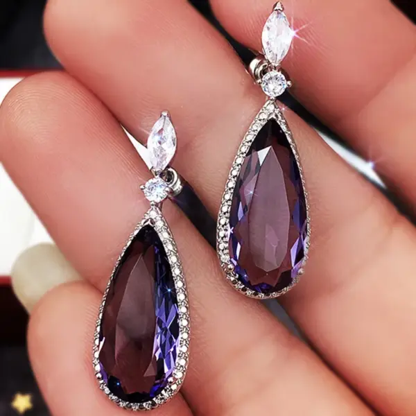 Wholesale Classic Water Micro-set Purple Zircon Contrast Color Long Copper Earrings Wholesale