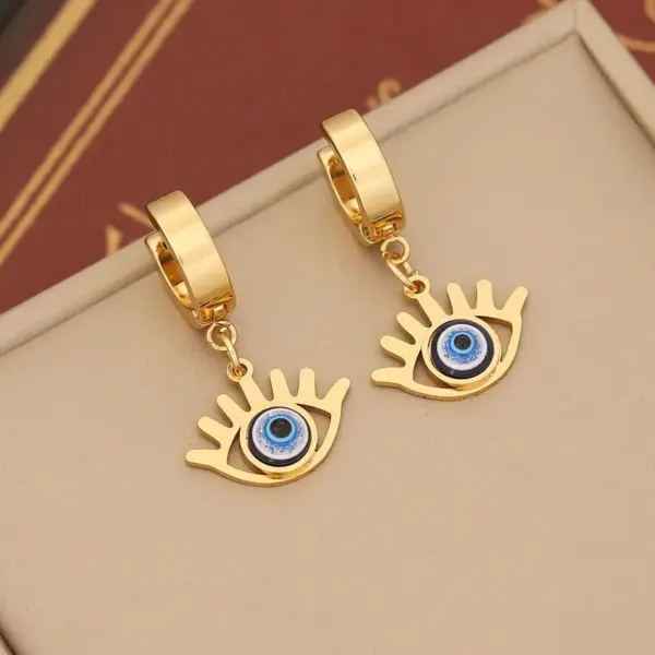 Wholesale PVD Coated 18K Gold Real Gold Plated Devil'S Eye Stainless Steel IG Style Waterproof Non Tarnish Drop Earrings