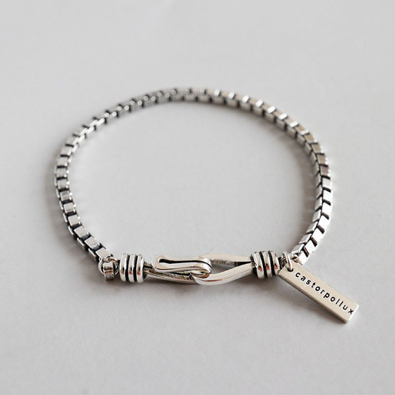 Wholesale European and American Hip-Hop Cuban Bracelet Men's Ins Fashionable Personalized Square Brand Bracelet Retro Distressed Men's Box Bracelet
