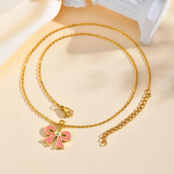 Wholesale PVD Coated Real Gold Plated 18K Gold Rainbow Crown Bow Knot 201 Stainless Steel IG Style Cartoon Style Cute Waterproof Non Tarnish 201 Stainless Steel Lobster Trigger Clasp Closure Pendant Necklace
