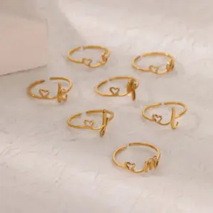 Wholesale Minimalist Stainless Steel Ring With Cut Out Heart Design And 26 Alphabet Letters Simple Fashion Rings For Women And Unisex