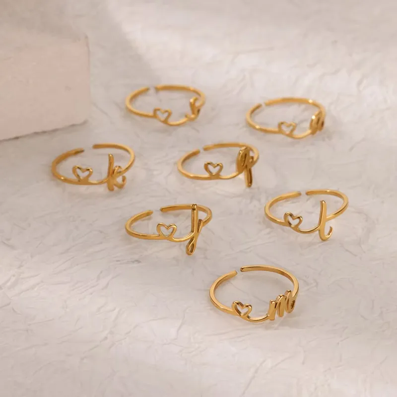 Wholesale Minimalist Stainless Steel Ring With Cut Out Heart Design And 26 Alphabet Letters Simple Fashion Rings For Women And Unisex