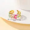 Wholesale PVD Coated 18K Gold Plated Leaves 304 Stainless Steel Elegant Tropical Streetwear Waterproof Non Tarnish Rings