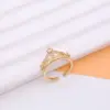 Wholesale Shiny Crown Copper 18k Gold Plated Artificial Pearls Zircon Open Rings In Bulk