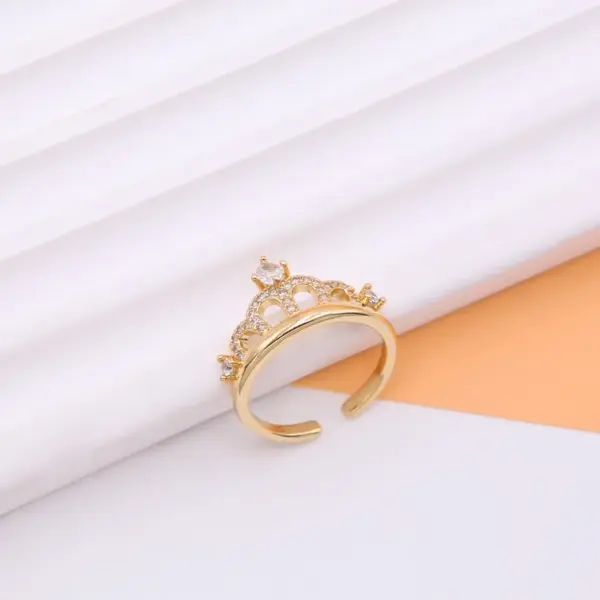 Wholesale Shiny Crown Copper 18k Gold Plated Artificial Pearls Zircon Open Rings In Bulk