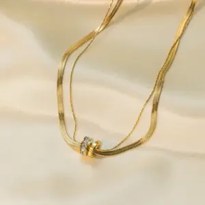 H1108【Interlocked Ring Necklace Gold】
