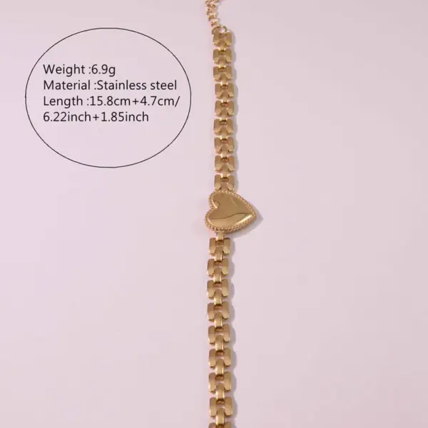 Ion Plating (IP) 18K Gold Plated Heart Shape 304 Stainless Steel Hip-Hop Simple Style Cool Waterproof Non Tarnish Bracelets