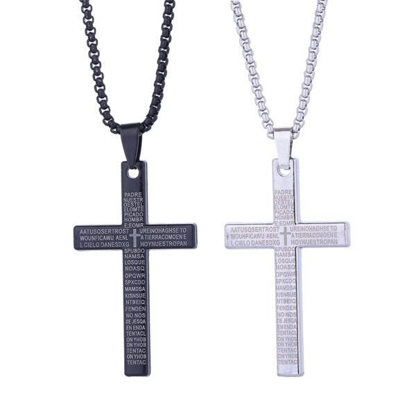 Wholesale European and American New Cross Necklace Men's Scripture Neutral Style Hip Hop Pendant Pendant Necklace Women's Jewelry