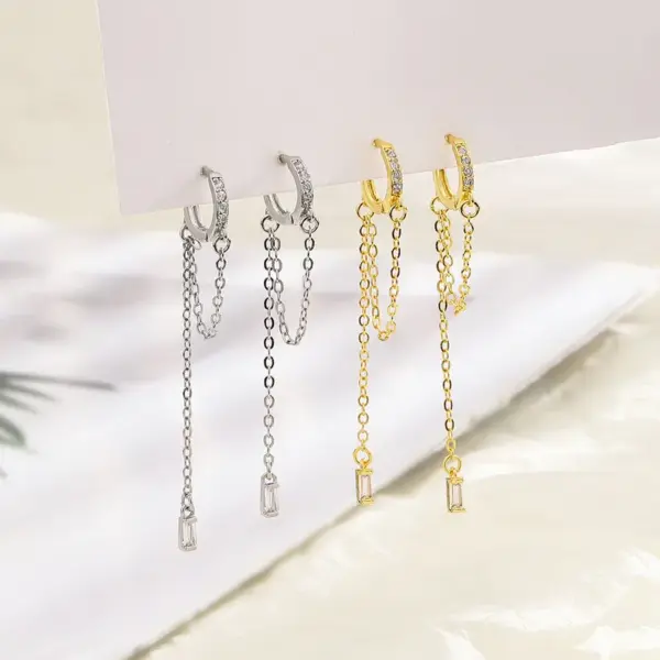Wholesale Tassel Zircon Earrings Distinctive Circle Long Earrings Korean Internet Celebrant Slimming Earrings Square Diamond Full Diamond Chain Earrings