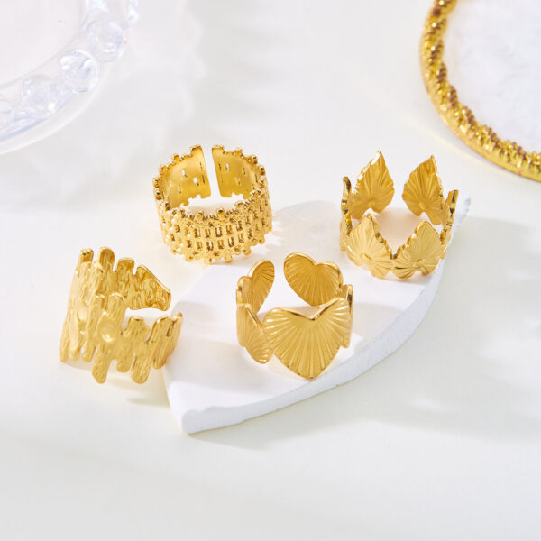 oly-f17d69885ab80b382378bd5d435da891 Wholesale Cross-border Stainless Steel Ring Irregular High-grade Sense Real Gold Plating Fadeless Butterfly Shell Starfish All-match Ring