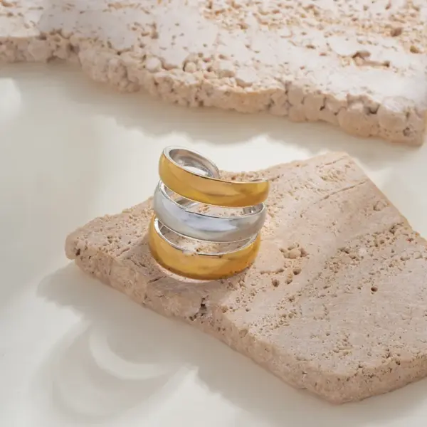 Wholesale Jewelry Sexy Rock Simple Style Geometric 304 Stainless Steel 18K Gold Plated Plating Open Rings