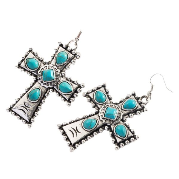 Wholesale Amazon Explosions Earrings Alloy Set Turquoise Cross Exaggerated Earrings Creative Bohemian Ear Jewelry