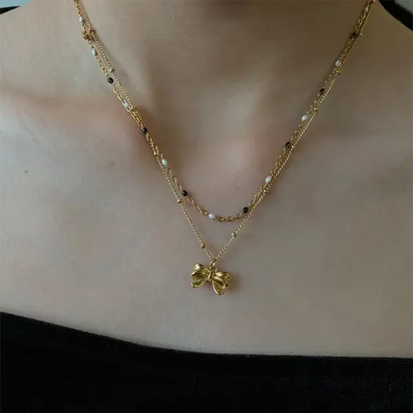 Wholesale PVD Coated Real Gold Plated 18K Gold Bow Knot 304 Stainless Steel IG Style Waterproof Non Tarnish 304 Stainless Steel Necklace