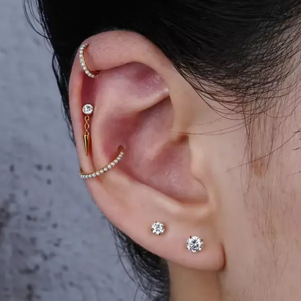 Wholesale 1 Piece Ear Cartilage Rings & Studs Simple Style Classic Style Water Droplets Pure Titanium Titanium Alloy Zircon White Gold Plated