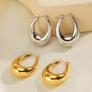 Wholesale PVD Coated 18K Gold Plated Oval 304 Stainless Steel Simple Style Waterproof Non Tarnish Earrings