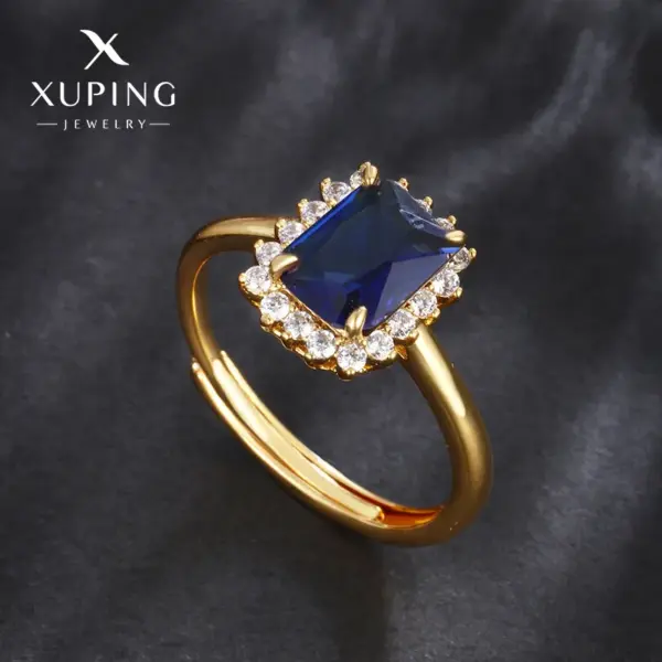 Wholesale Jewelry Elegant XUPING Square Copper Artificial Gemstones 18K Gold Plated Inlay Open Rings