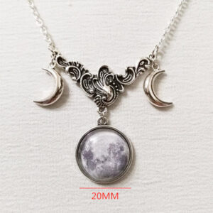 Wholesale Cross-border Foreign Trade Fashion Triple Moon Goddess Crescent Crystal Glass Pendant Necklace Handmade Ladies Jewelry Gifts