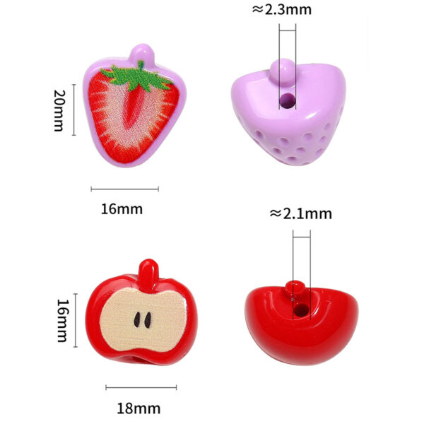 Wholesale Creative colorful 3D strawberry and apple fruit beaded cartoon high-value loose beads DIY mobile phone chain jewelry accessories