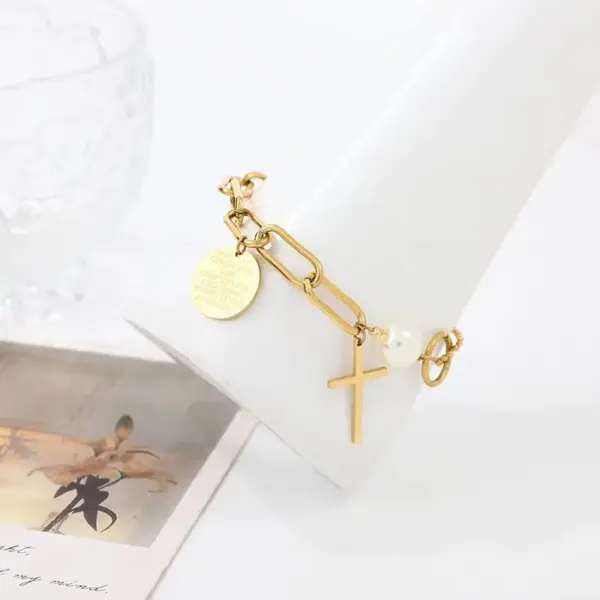 Wholesale Elegant Lady Streetwear Cross Stainless Steel Plating Bracelets