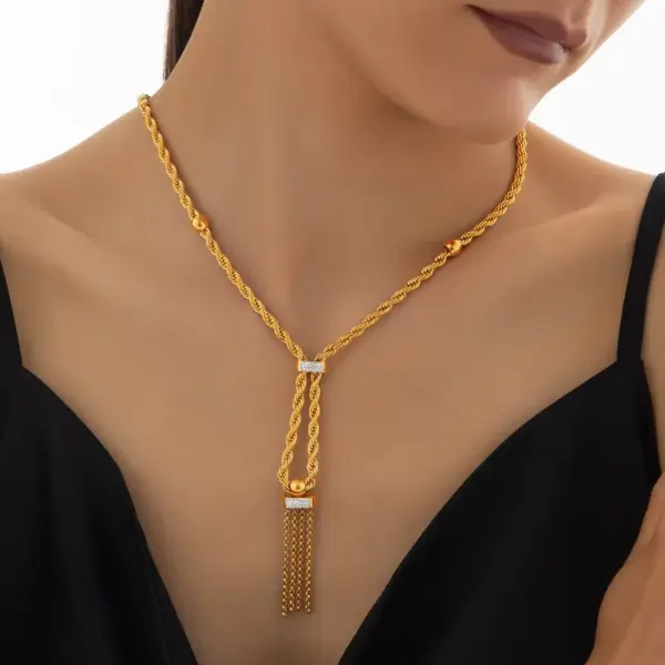 Wholesale 304 Stainless Steel Twist PVD Coated Rhinestones Zircon Real Gold Plated Simple Style Classic Style Waterproof Non Tarnish Plating Inlay Jewelry Set