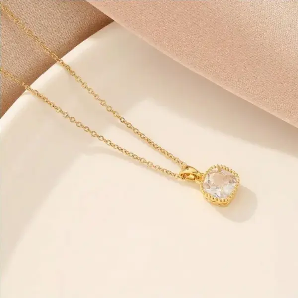 316 Stainless Steel Copper Square Electroplated 18K Real Gold Plated Vacation Classic Style Waterproof Non Tarnish Cable Chain Pendant Necklace