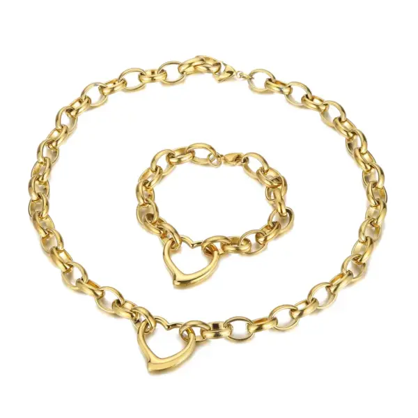 Wholesale 18K Real Gold Plated 304 Stainless Steel PVD Coated Heart Shape Waterproof Non Tarnish Plating Hollow Out O-shaped Chain Bracelets Earrings Necklace