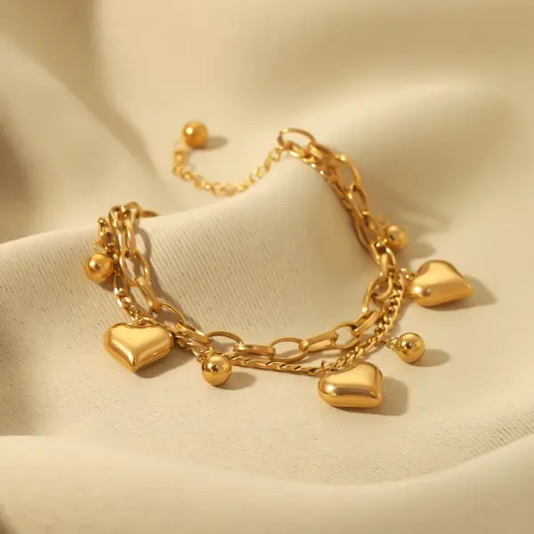 Wholesale 304 Stainless Steel Round Heart Shape Ball PVD Coated 18K Gold Plated 18K Real Gold Plated Real Gold Plated Casual Hip-Hop Modern Style Waterproof Non Tarnish Plating Gold Silver Bracelets