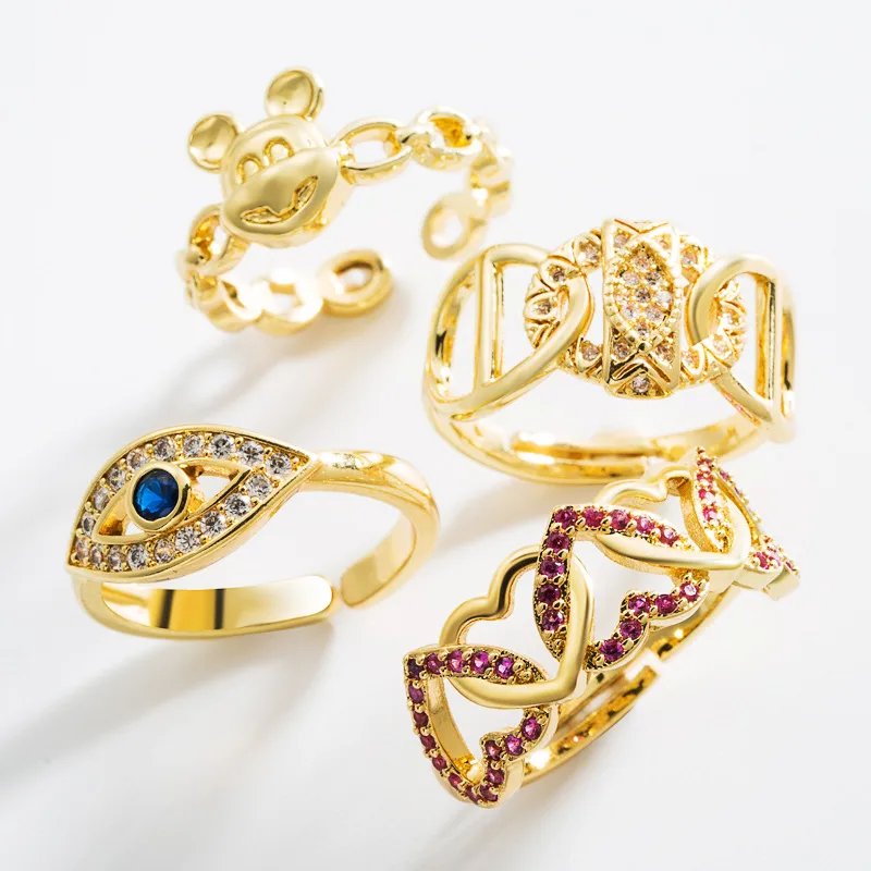 Wholesale Fashion Geometric Heart Eyes Copper Micro-inlaid Zircon Ring