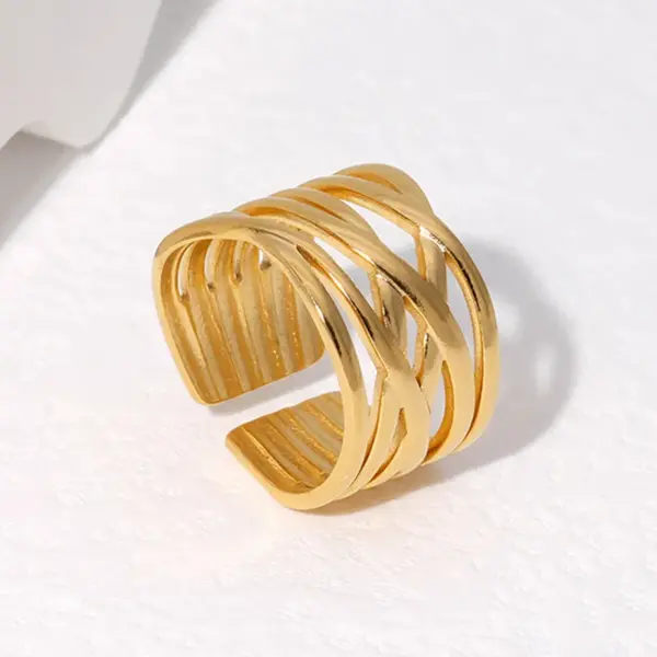 PVD Coated Real Gold Plated Geometric Stainless Steel Fashion Waterproof Non Tarnish Open Ring