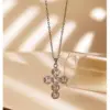 304 Stainless Steel Cross PVD Coated Zircon Real Gold Plated 18K Gold Simple Style Waterproof Non Tarnish Cross Chain Lobster Trigger Clasp Closure Gold Pendant Necklace