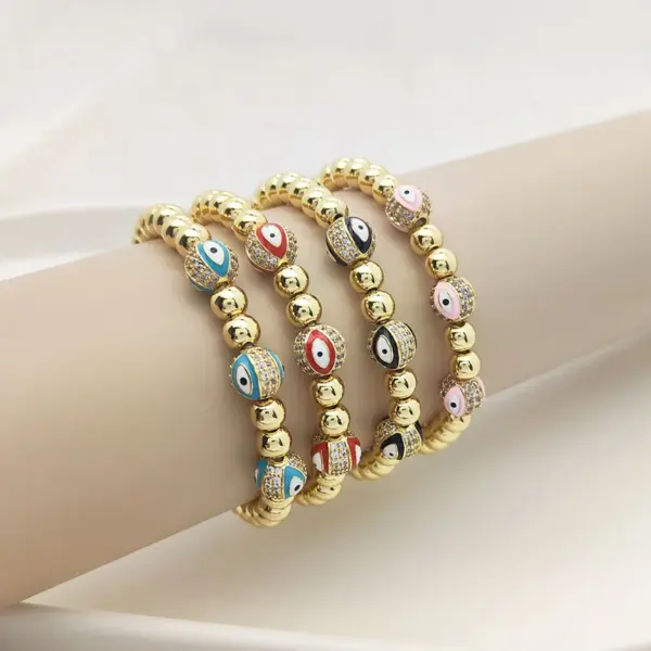 Wholesale Ig Style Devil's Eye Copper Beaded Plating Inlay Zircon 18k Gold Plated Bracelets