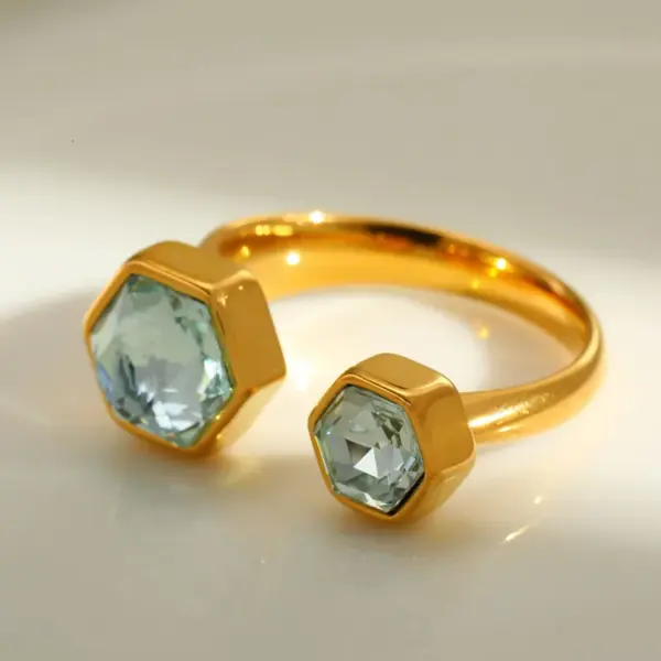 Wholesale Elegant Open Ring Stainless Steel Plated 18K Gold Set With Zirconia Triangle Rhombus Design Casual Versatile Jewelry Accessory