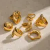 Wholesale 304 Stainless Steel Water Droplets Solid Color PVD Coated 18K Real Gold Plated Real Gold Plated Vacation Simple Style IG Style Waterproof Non Tarnish Asymmetrical Gold Open Rings Rings