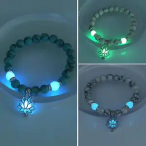 Wholesale Hip-hop Lotus Alloy Beaded Luminous Inlay Zircon Bracelets