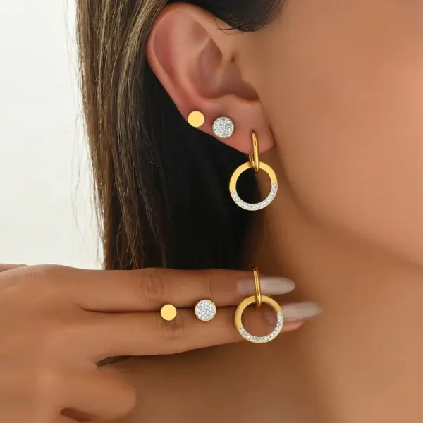 304 Stainless Steel Pentagram Heart Shape PVD Coated Artificial Crystal Real Gold Plated Gold Plated Casual Simple Style Commute Waterproof Non Tarnish Earrings