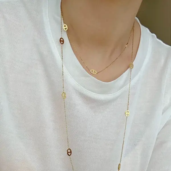 Ion Plating (IP) Letter 304 Stainless Steel Casual Simple Style Waterproof Non Tarnish 304 Stainless Steel Sweater Chain Long Necklace