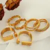 Wholesale PVD Coated Real Gold Plated 18K Gold Irregular Ditsy Floral 304 Stainless Steel Simple Style Waterproof Non Tarnish Adjustable Ring