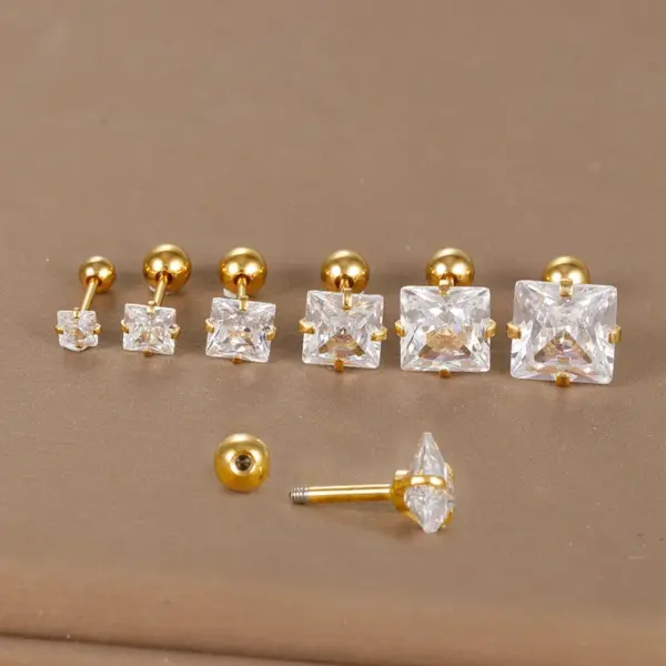 1 Piece Simple Style Square Plating Inlay Stainless Steel Zircon Ear Studs